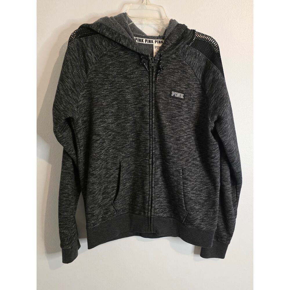 PINK by Victoria Secret Full Zip Sequin Hoodie Women's Size Large Marl Gray